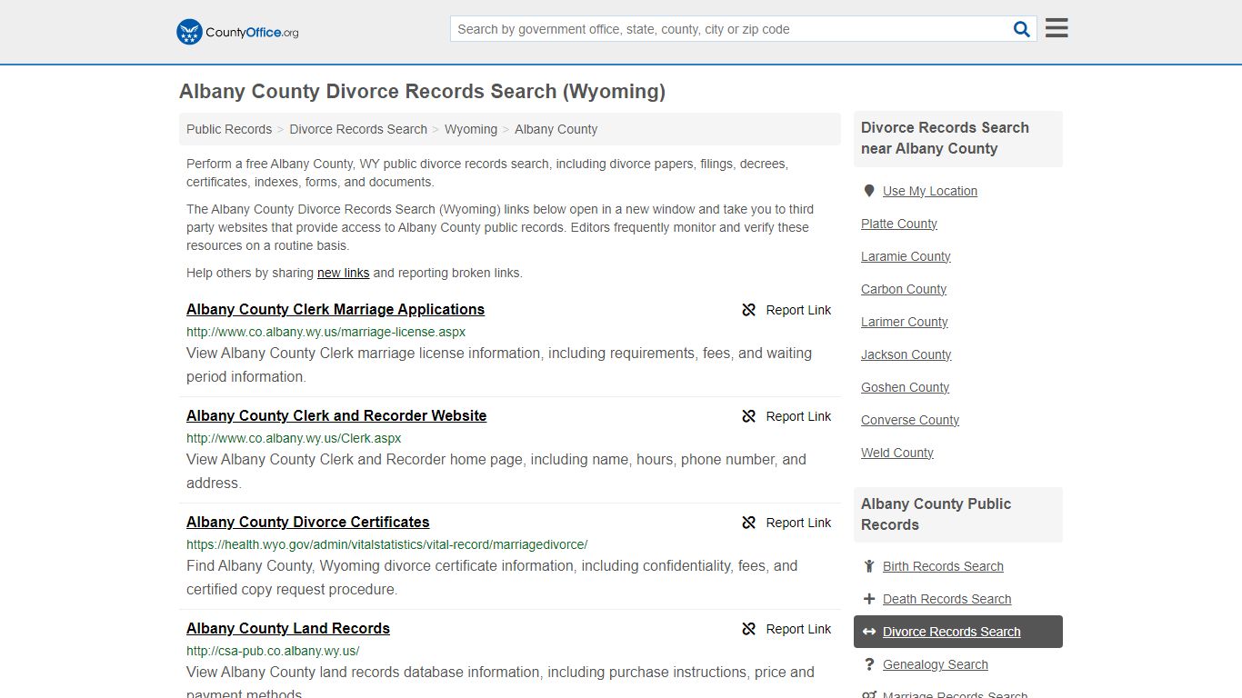 Divorce Records Search - Albany County, WY (Divorce Certificates & Decrees)