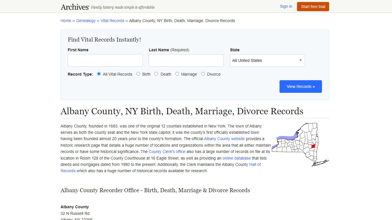 Albany County, NY Birth, Death, Marriage, Divorce Records - Archives.com